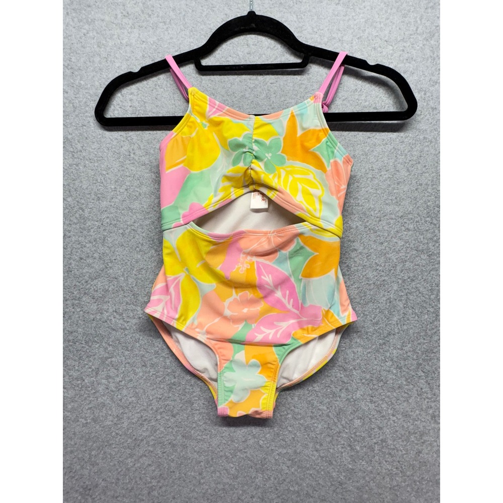 Cat & Jack Girls Tropical Floral Cutout One Piece Swimsuit Multicolor Size M‎ 8